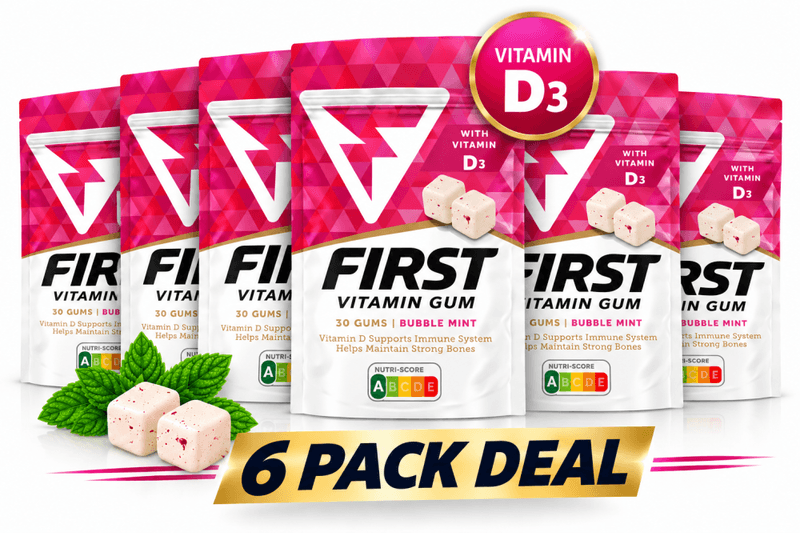 FIRST Vitamin Gum - 6 Pack Deal - BUBBLE MINT 